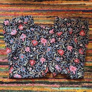 loft blue floral cropped pants 100% viscose with pockets size PS